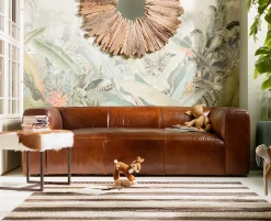 Sofa Cubetto 220x67 cm brązowa skóra naturalna