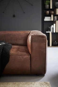 Sofa Cubetto 220x67 cm brązowa skóra naturalna