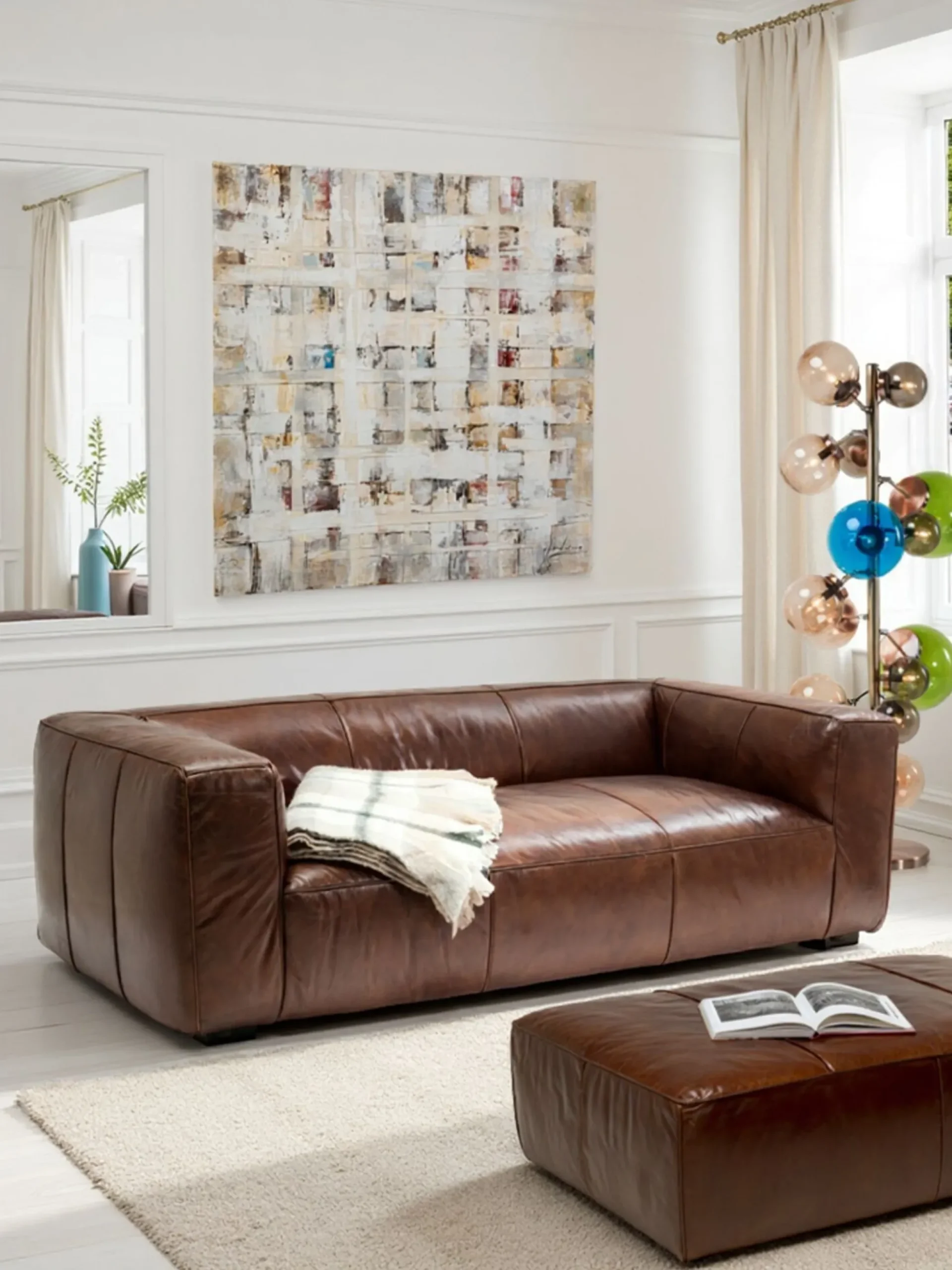 Sofa Cubetto 220x67 cm brązowa skóra naturalna