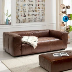 Sofa Cubetto 220x67 cm brązowa skóra naturalna