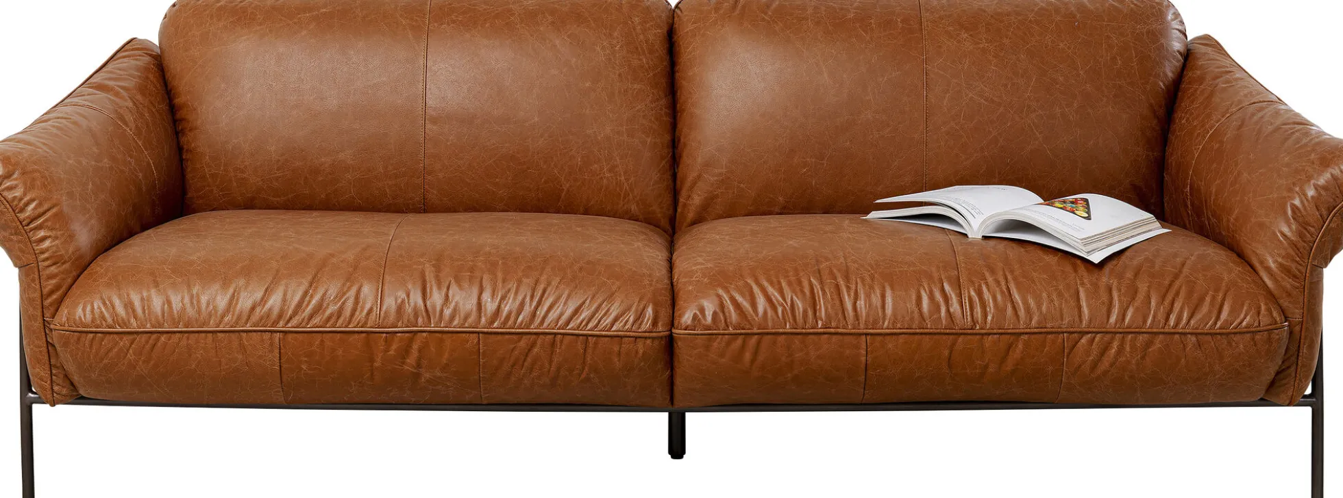 Sofa ekskluzywna 3-osobowa brązowa skóra semianilinowa nogi czarne 226 cm