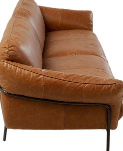 Sofa ekskluzywna 3-osobowa brązowa skóra semianilinowa nogi czarne 226 cm
