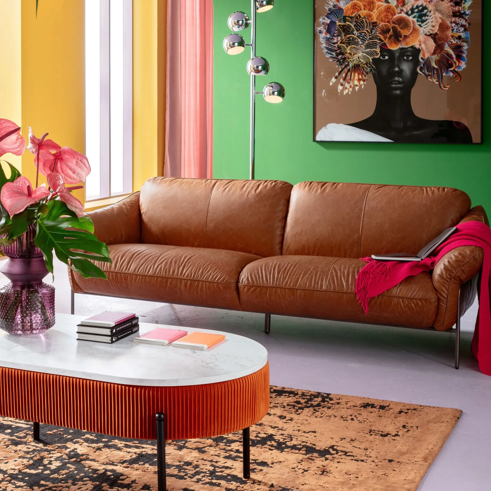 Sofa ekskluzywna 3-osobowa brązowa skóra semianilinowa nogi czarne 226 cm