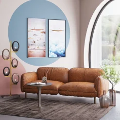 Sofa ekskluzywna 2-osobowa skórzana jasnobrązowa 228 cm