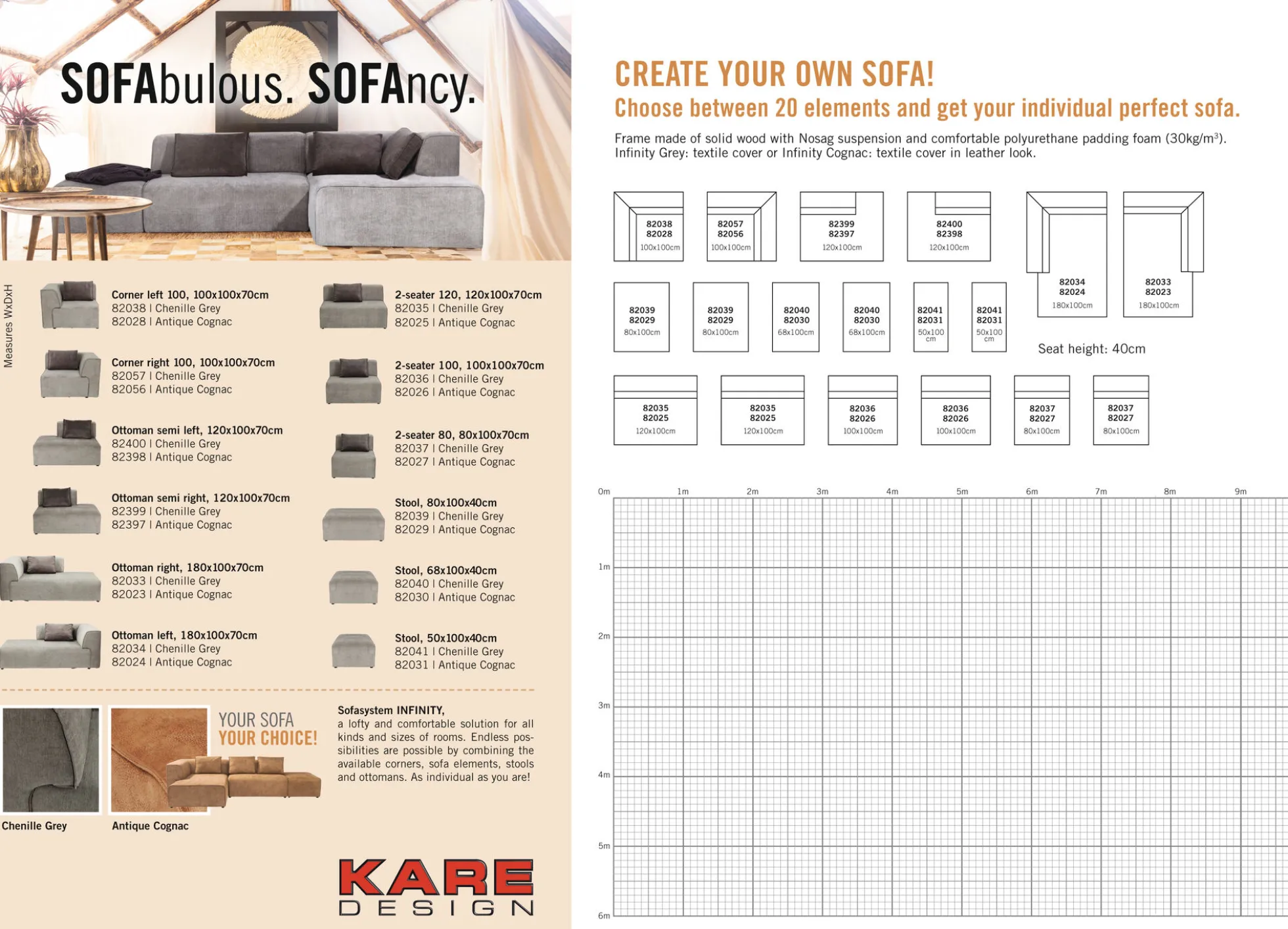 Sofa Infinity Elements 100x70 cm szara
