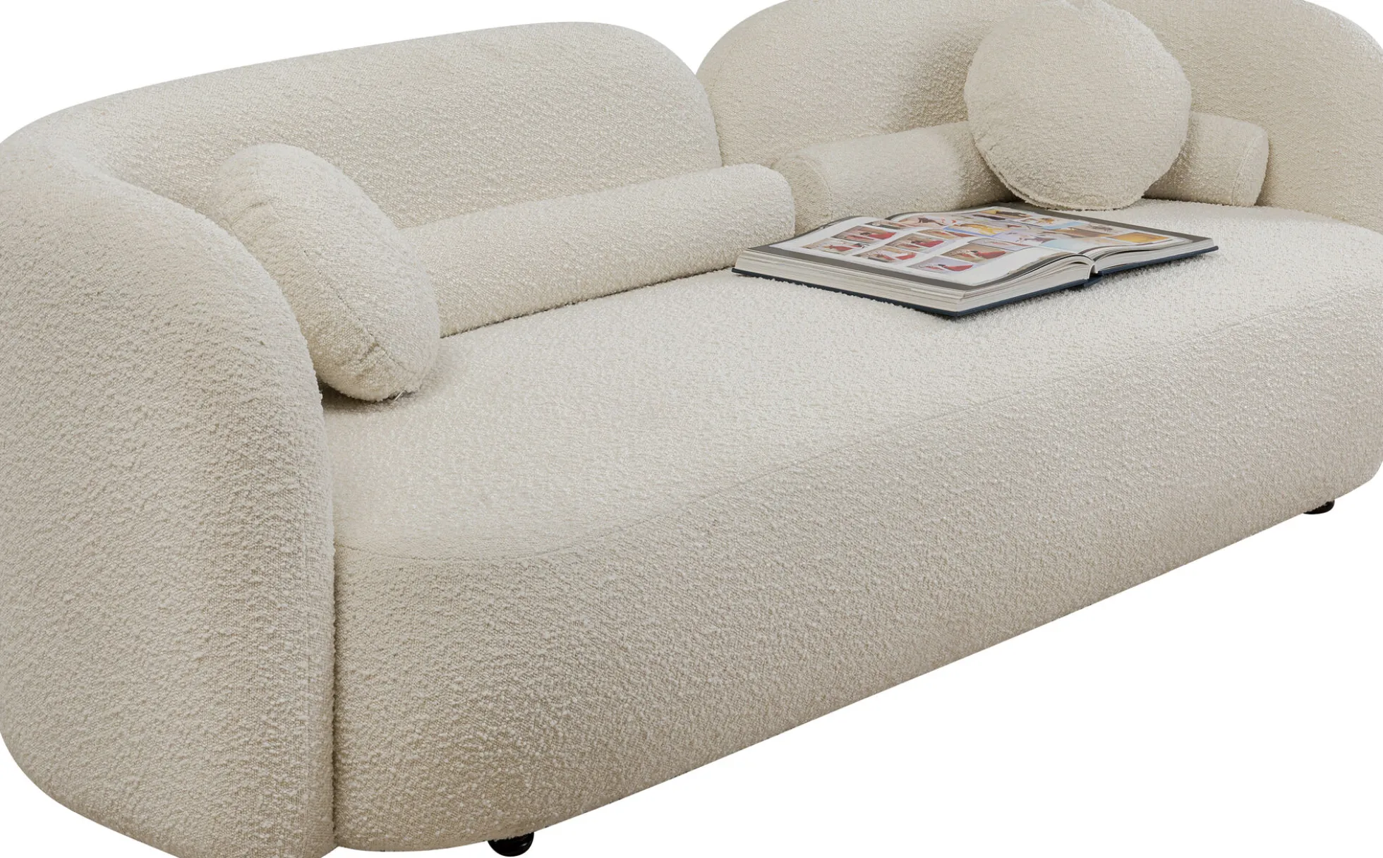 Sofa kremowa 3-osobowa tkanina boucle 225 cm