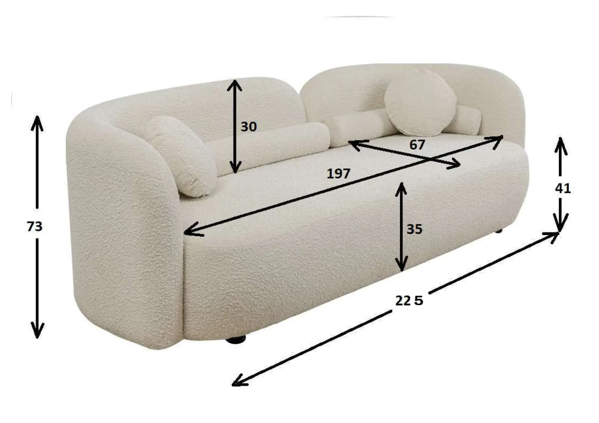 Sofa kremowa 3-osobowa tkanina boucle 225 cm