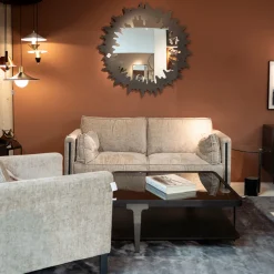 Sofa 2-osobowa beżowa tkanina szenilowa nogi czarne 178 cm