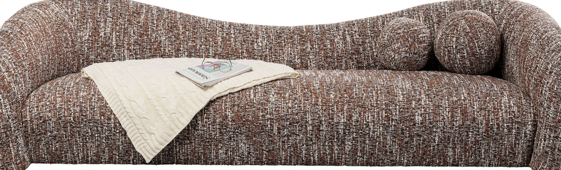 Sofa 3-osobowa brązowa tkanina melanżowa 261 cm organiczne kształy