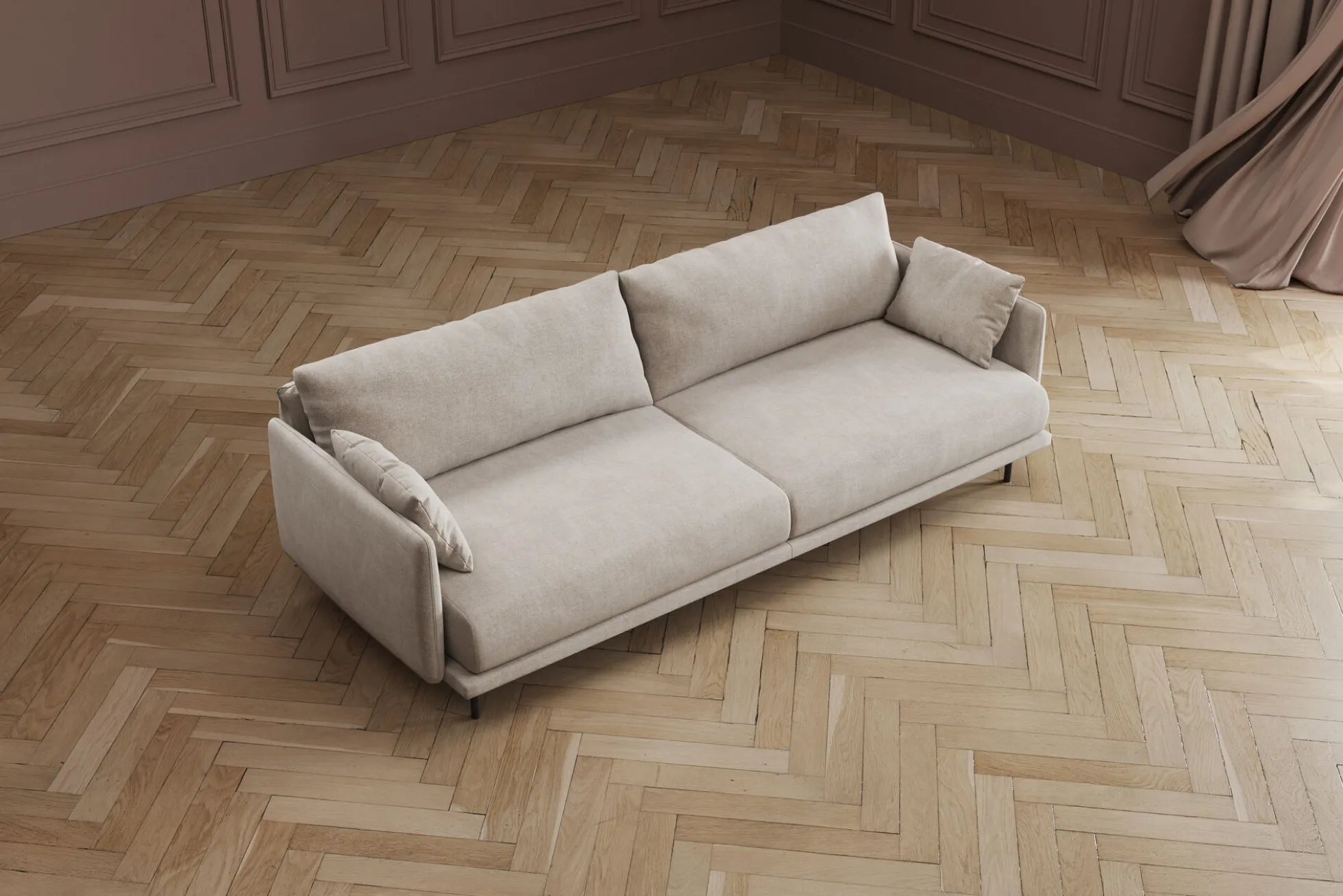 Sofa 3-osobowa do salonu kremowa z czarnymi stalowymi nogami 245 cm