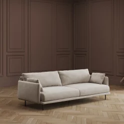 Sofa 3-osobowa do salonu kremowa z czarnymi stalowymi nogami 245 cm