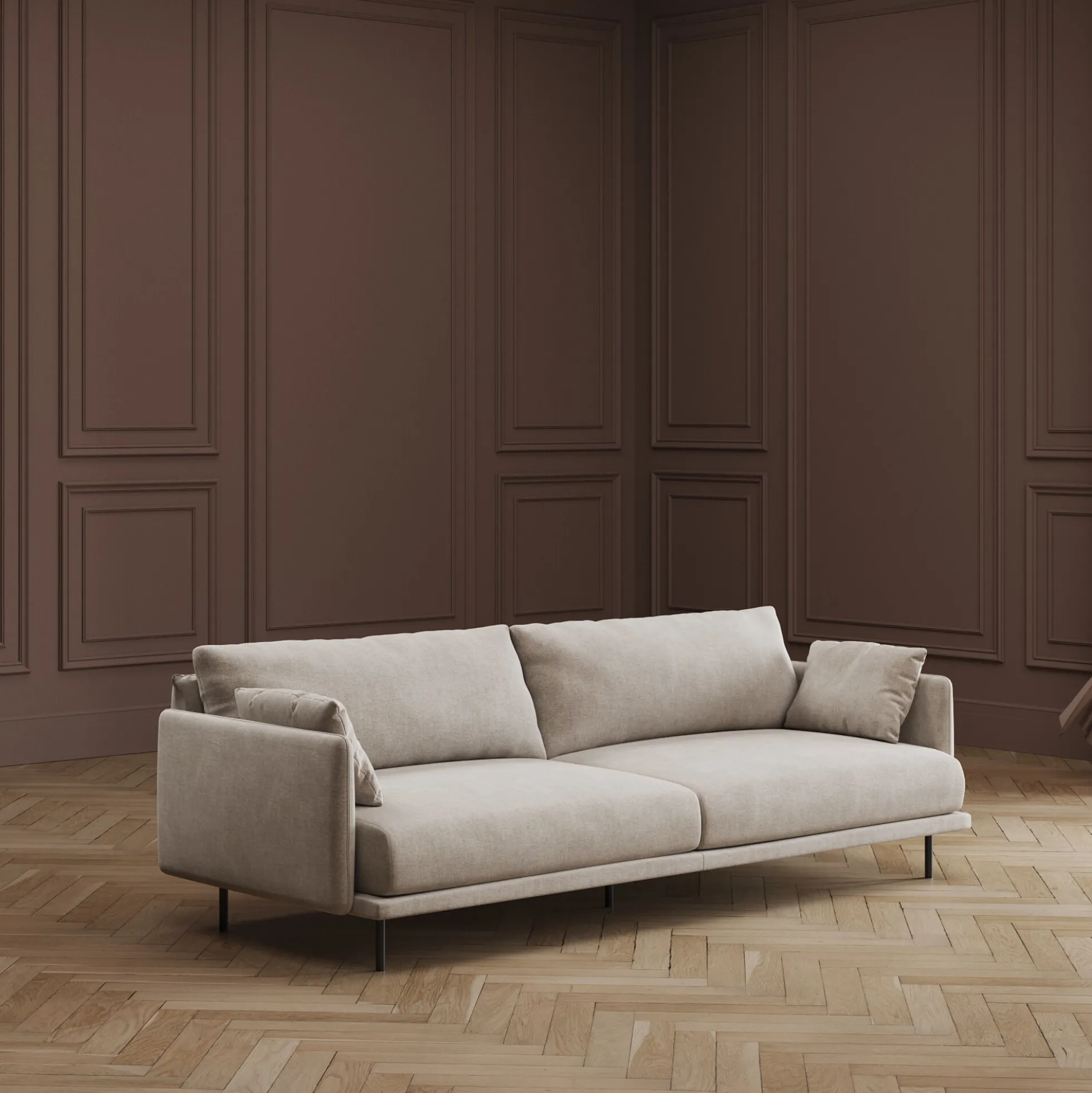 Sofa 3-osobowa do salonu kremowa z czarnymi stalowymi nogami 245 cm