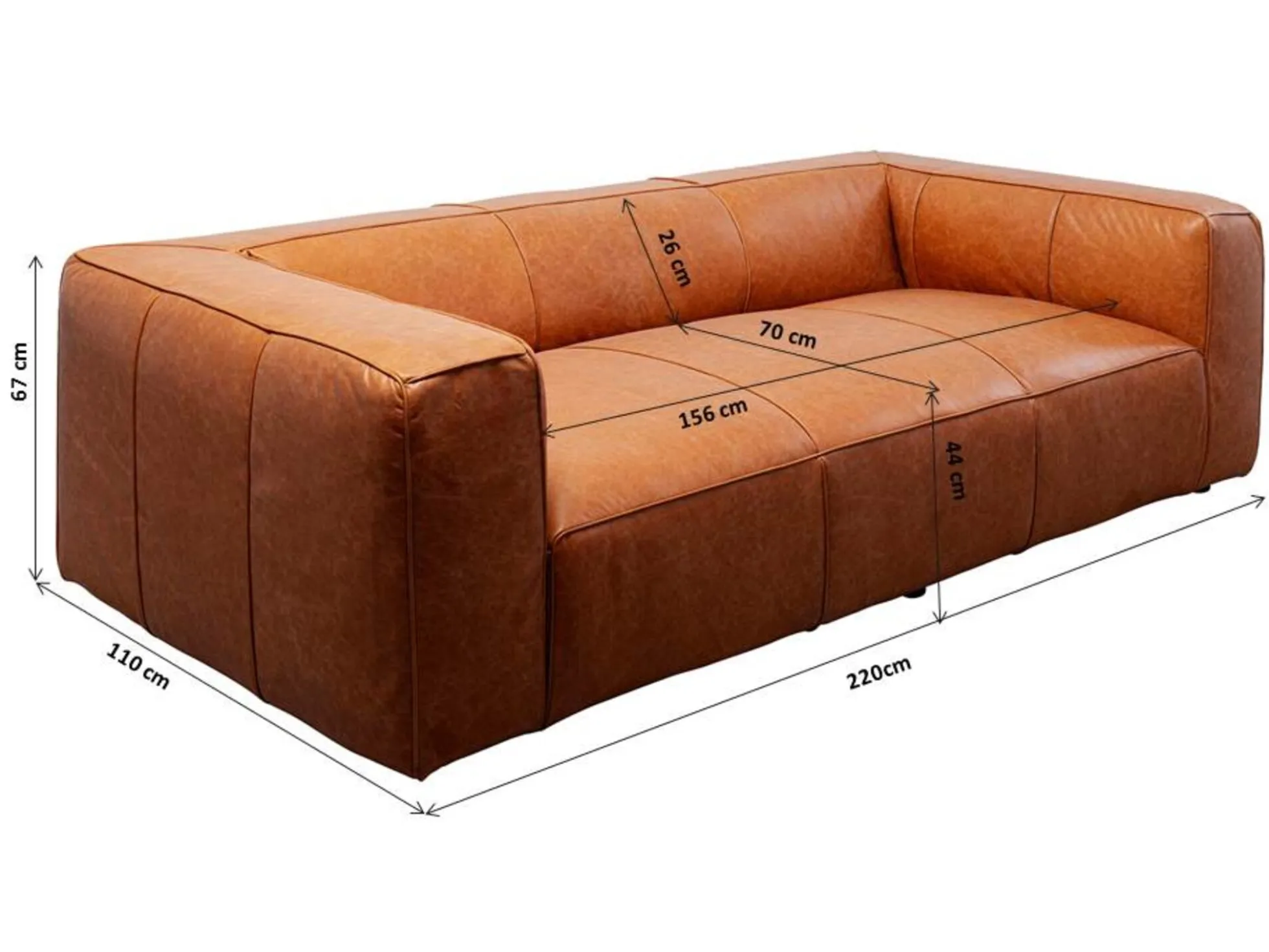 Sofa 3-osobowa jasnobrązowa ekskluzywna skóra semianilinowa 220 cm