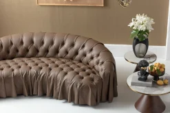 Sofa 3-osobowa pikowana brązowa skóra semianilinowa 226 cm