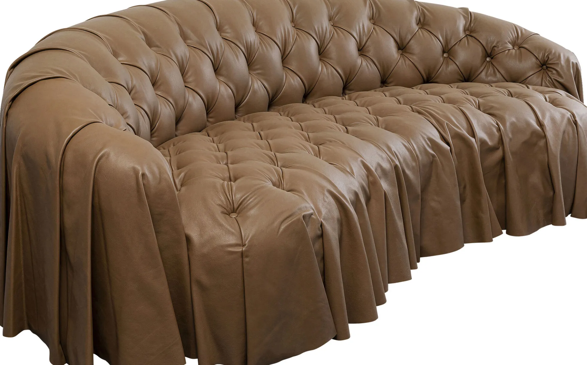 Sofa 3-osobowa pikowana brązowa skóra semianilinowa 226 cm