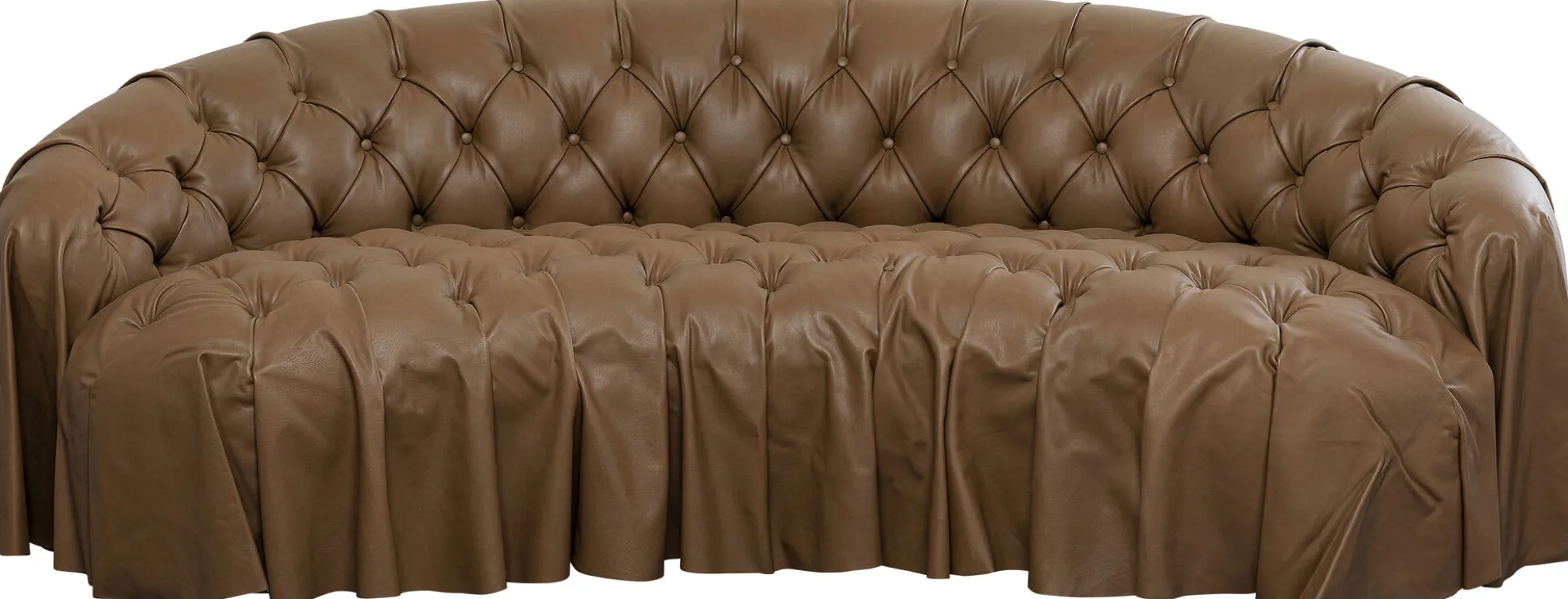 Sofa 3-osobowa pikowana brązowa skóra semianilinowa 226 cm