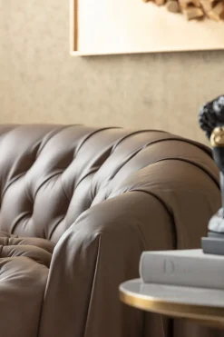 Sofa 3-osobowa pikowana brązowa skóra semianilinowa 226 cm