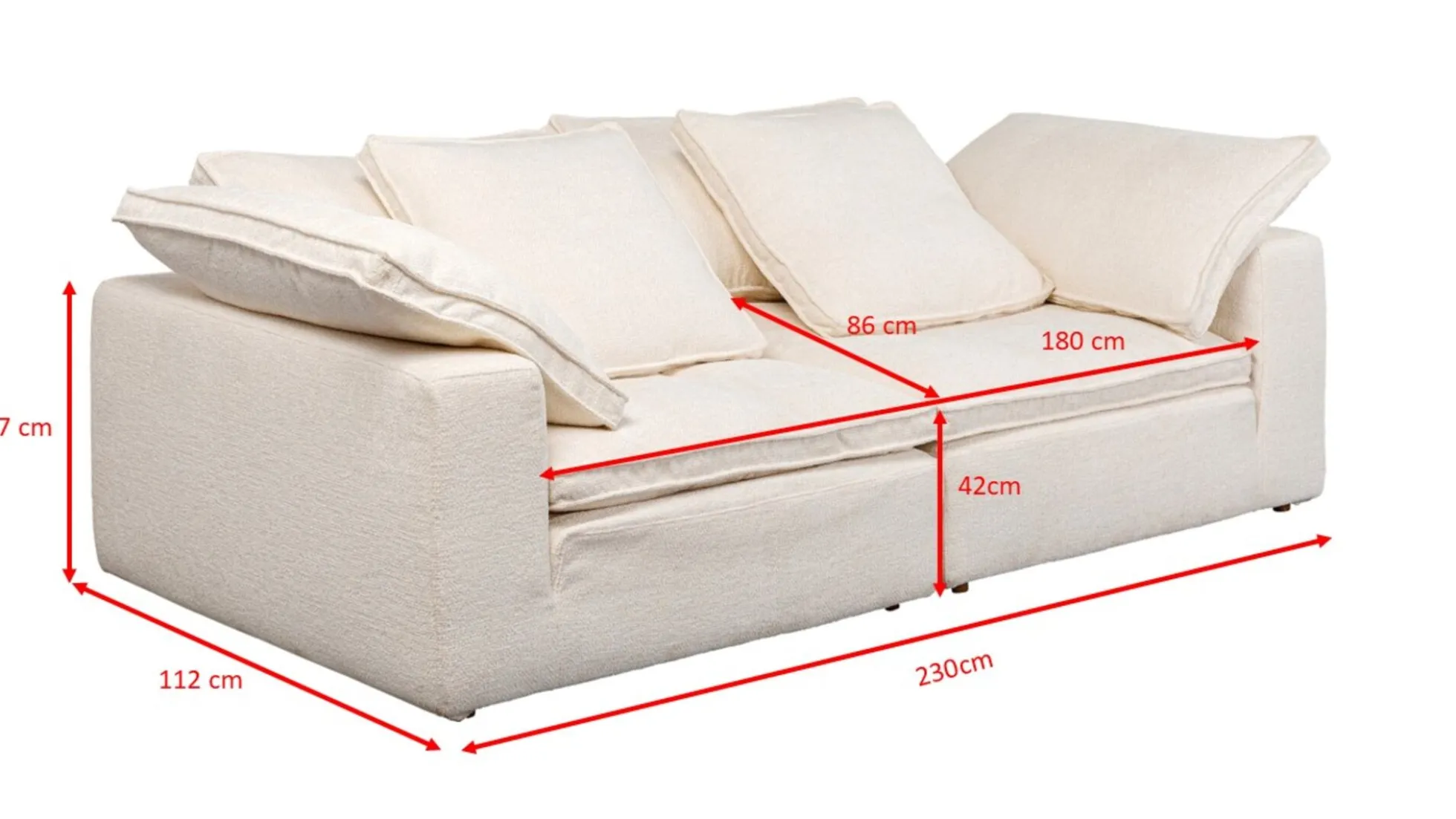 Sofa 3-osobowa skandynawska biała z poduszkami 230 cm