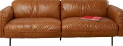 Sofa 3-osobowa skóra semianilinowa brązowa 226 cm