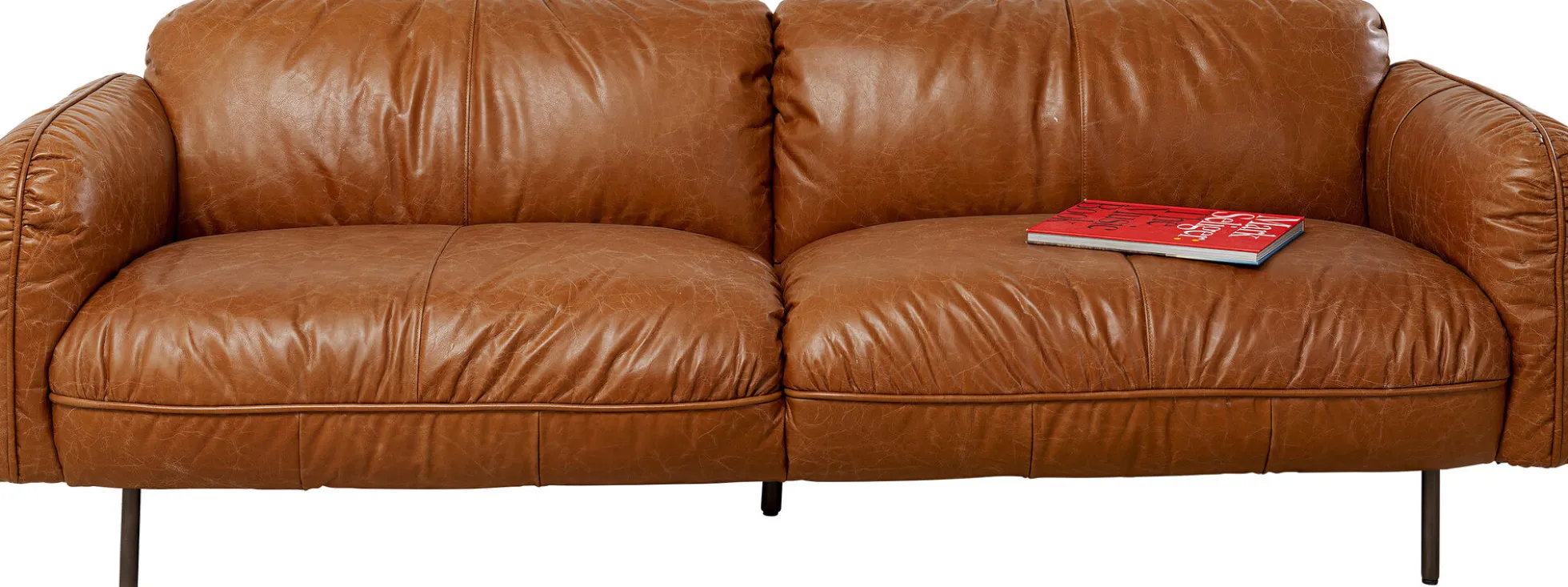 Sofa 3-osobowa skóra semianilinowa brązowa 226 cm