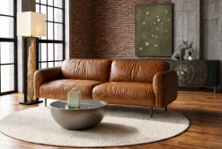 Sofa 3-osobowa skóra semianilinowa brązowa 226 cm