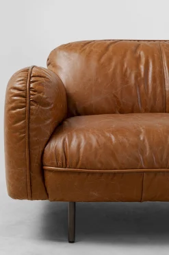 Sofa 3-osobowa skóra semianilinowa brązowa 226 cm