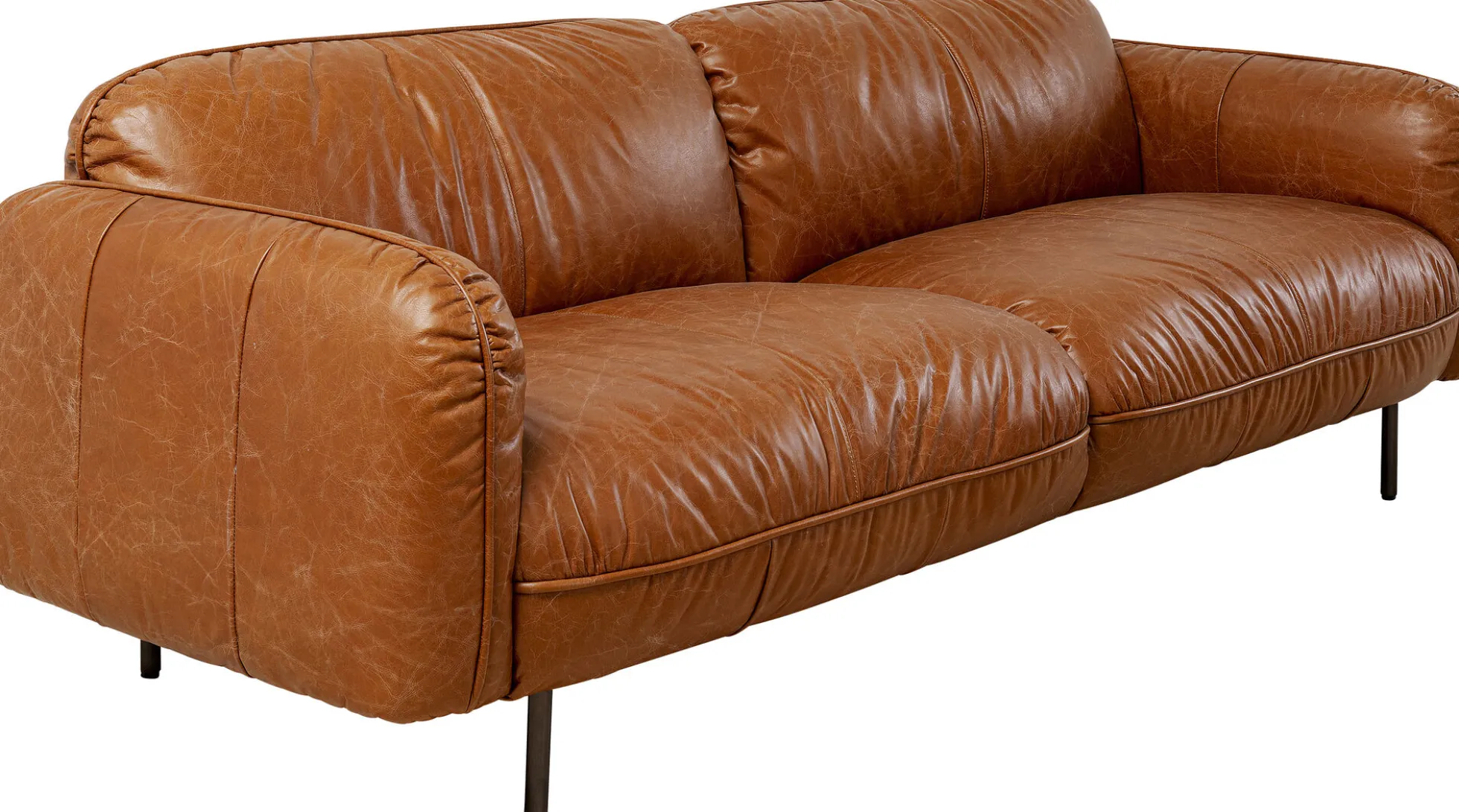 Sofa 3-osobowa skóra semianilinowa brązowa 226 cm