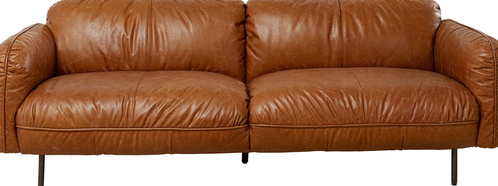 Sofa 3-osobowa skóra semianilinowa brązowa 226 cm