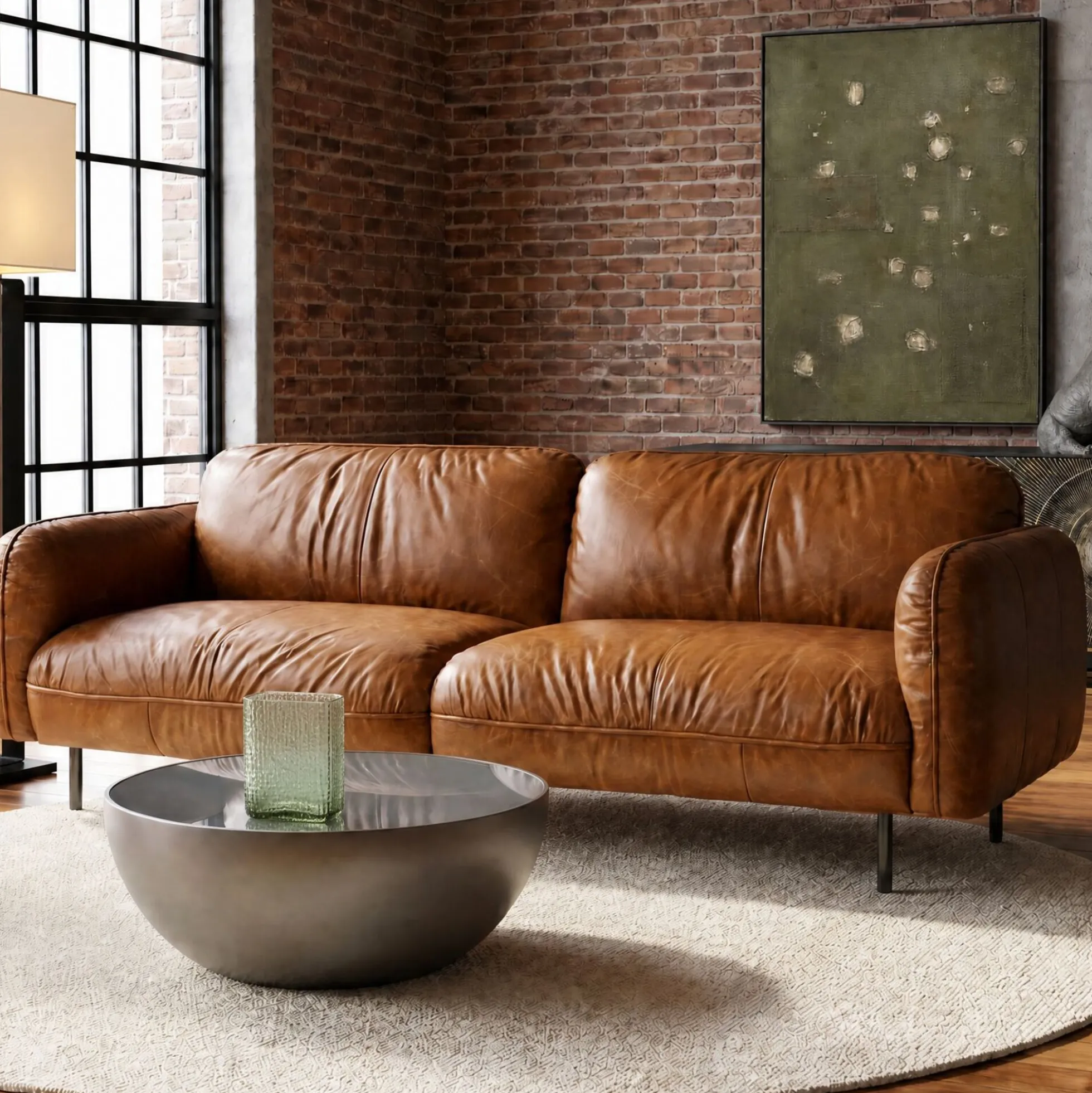 Sofa 3-osobowa skóra semianilinowa brązowa 226 cm