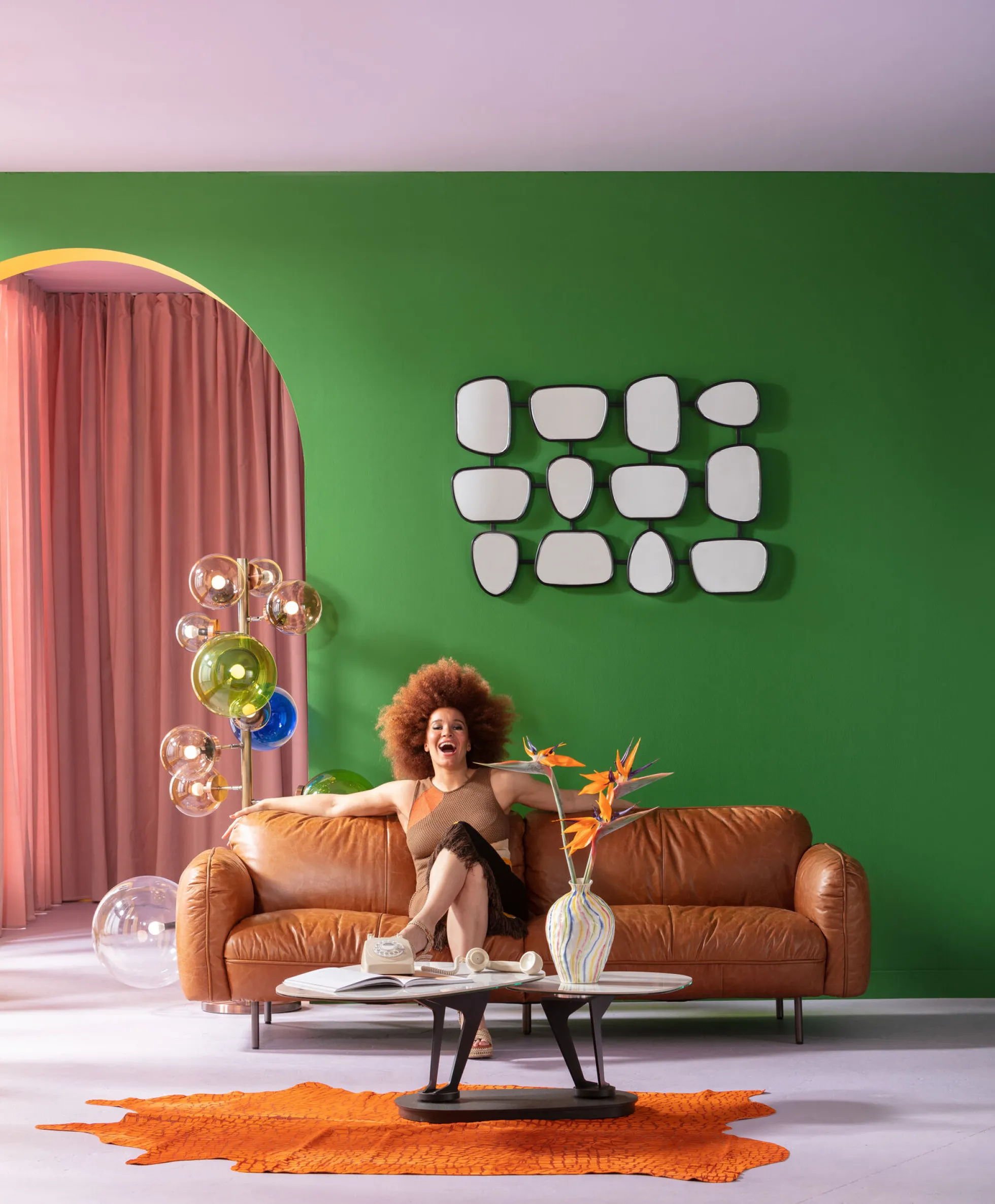 Sofa 3-osobowa skóra semianilinowa brązowa 226 cm