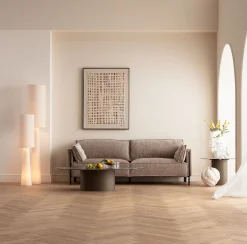 Sofa 3-os. tapicerowana w kolorze szarym nogi stal czarne 233 cm