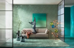 Sofa 3-os. tapicerowana w kolorze szarym nogi stal czarne 233 cm