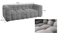 Sofa pikowana 3-osobowa jasnobrązowa 240 cm