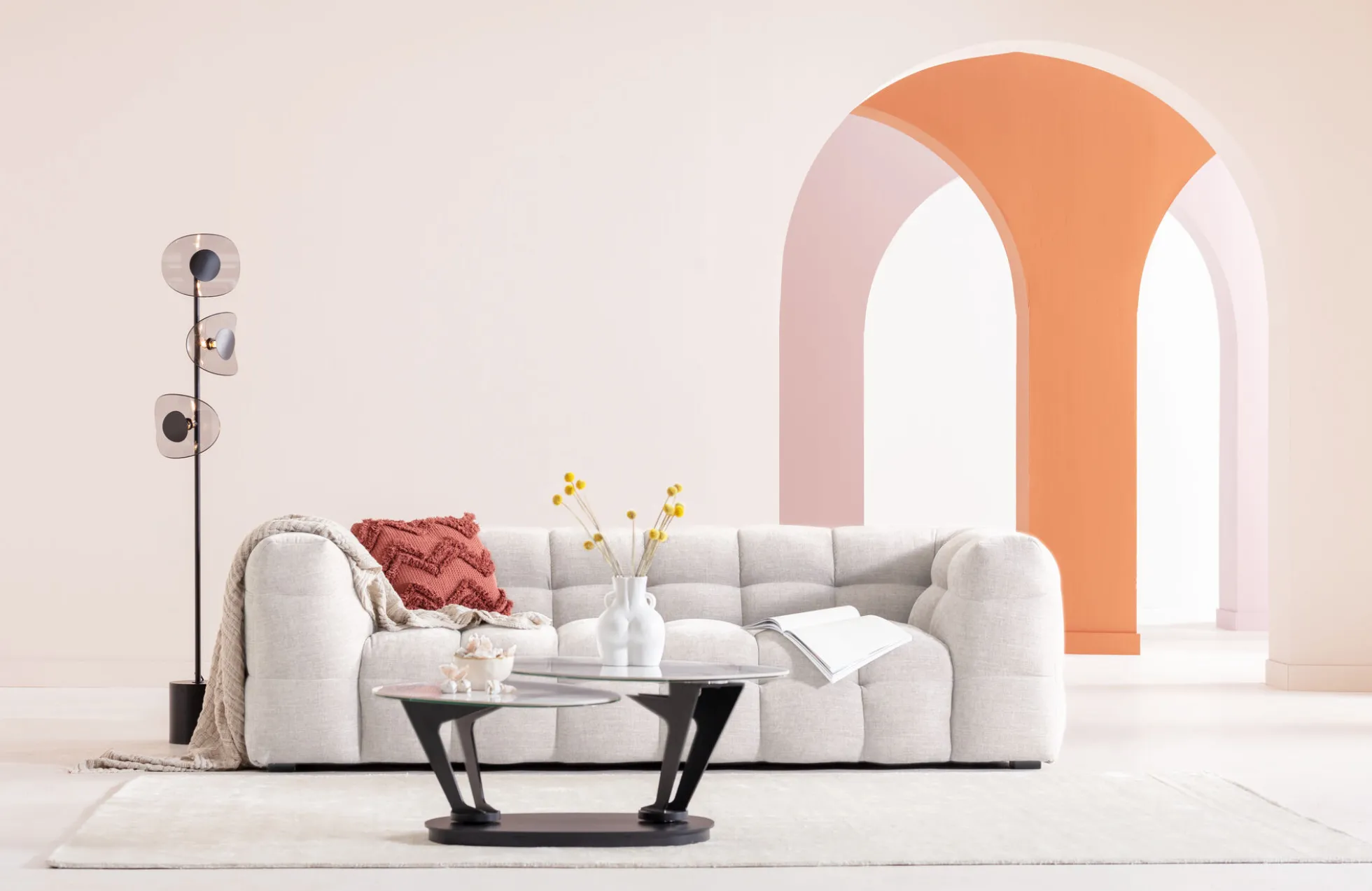 Sofa pikowana 3-osobowa kremowa 240 cm