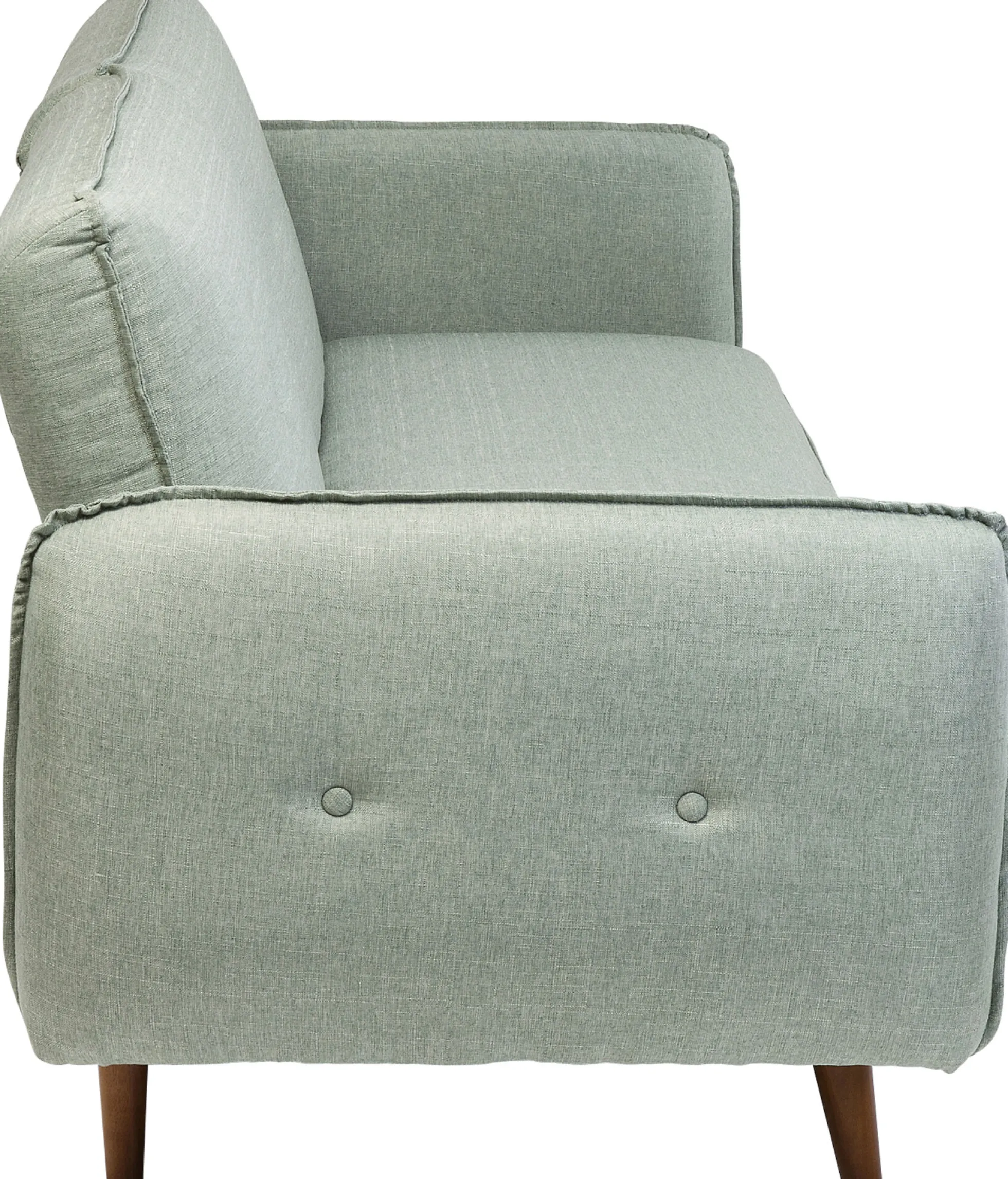 Sofa rozkładana z podłokietnikami 222x86 cm jasnozielona na brązowych nóżkach