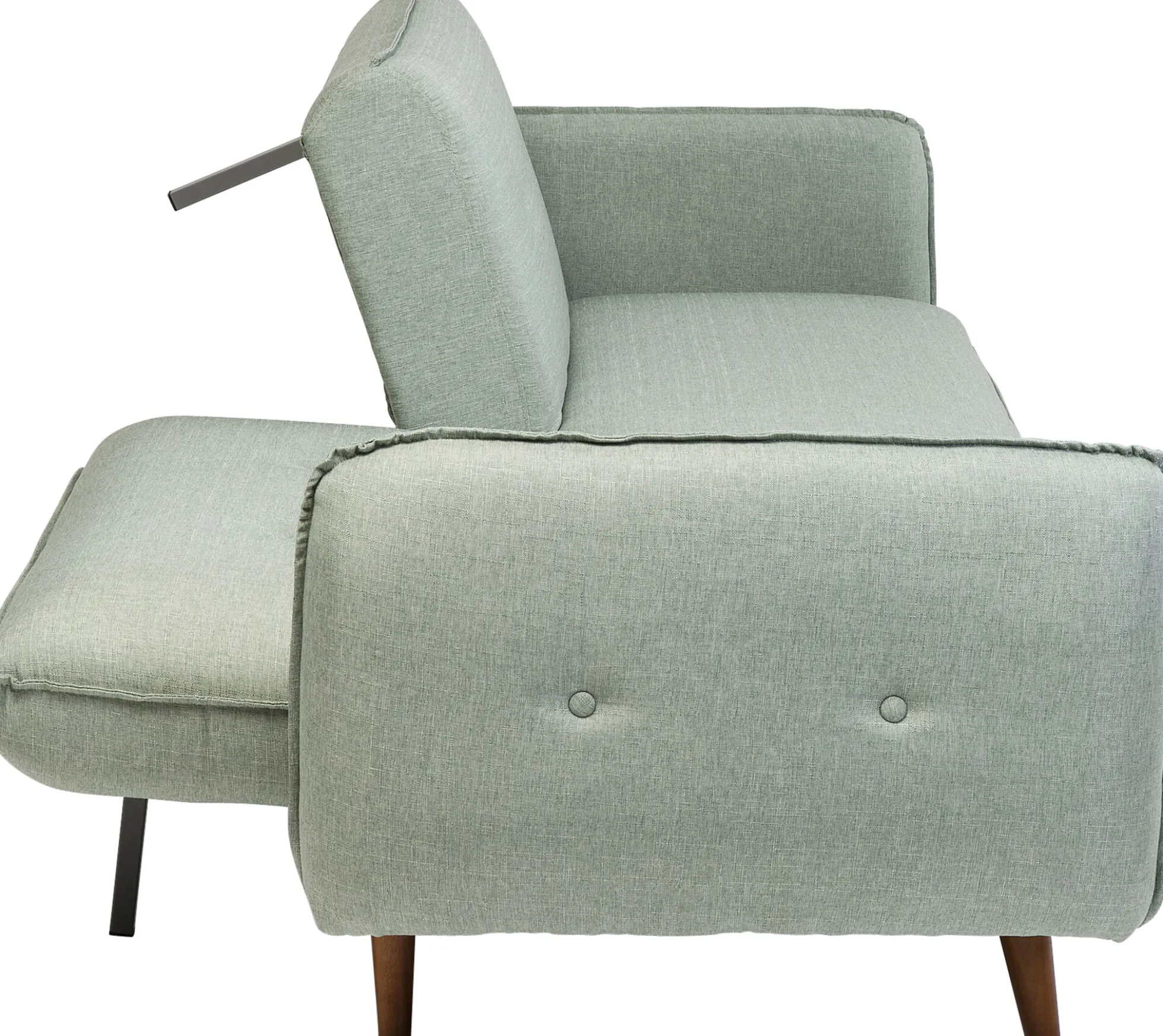 Sofa rozkładana z podłokietnikami 222x86 cm jasnozielona na brązowych nóżkach