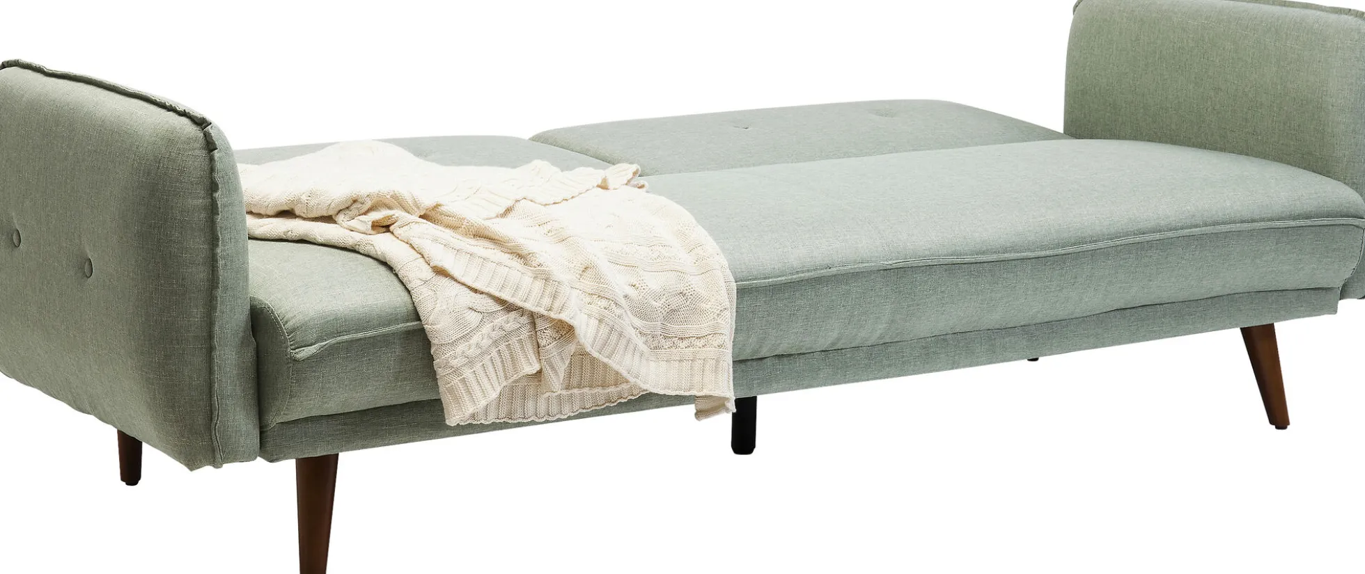Sofa rozkładana z podłokietnikami 222x86 cm jasnozielona na brązowych nóżkach