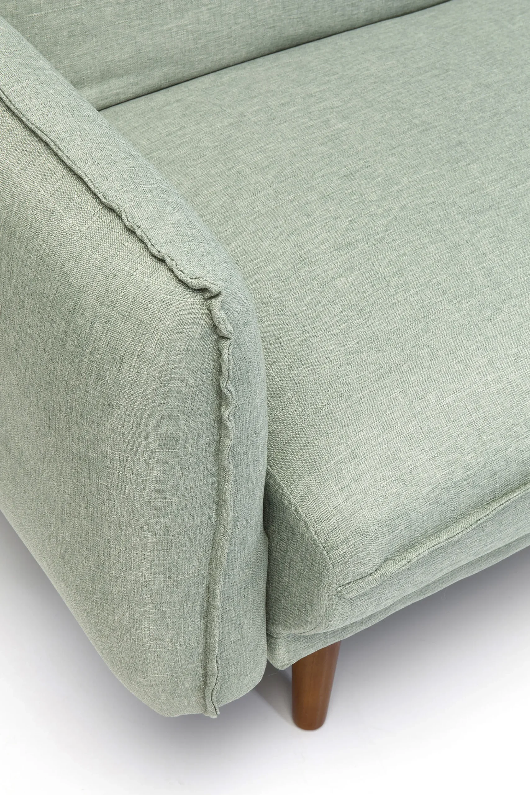 Sofa rozkładana z podłokietnikami 222x86 cm jasnozielona na brązowych nóżkach