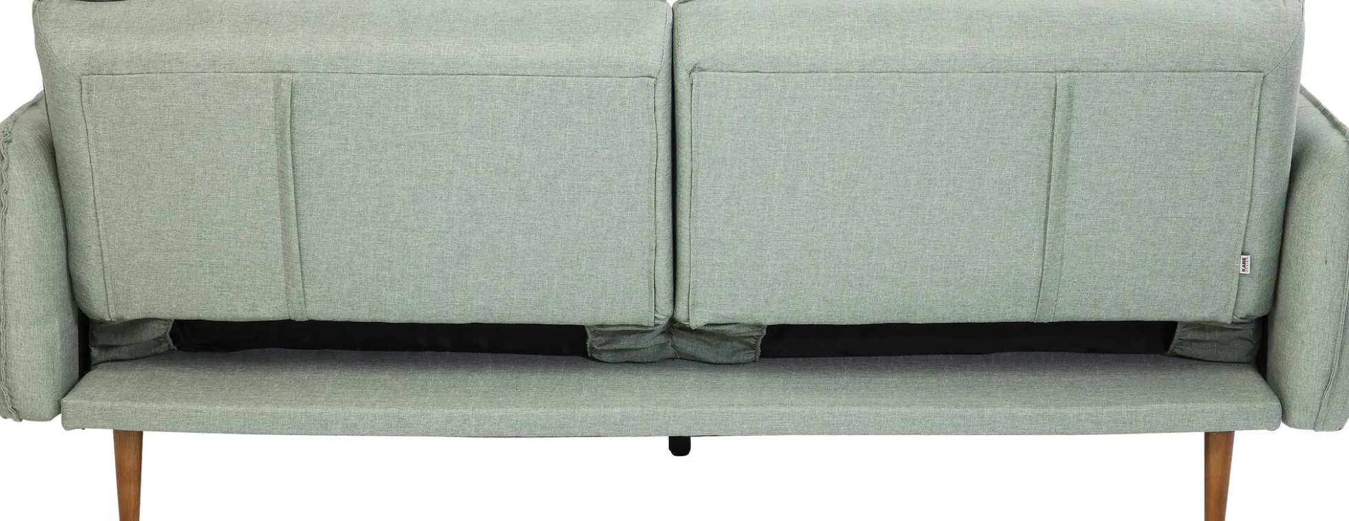 Sofa rozkładana z podłokietnikami 222x86 cm jasnozielona na brązowych nóżkach