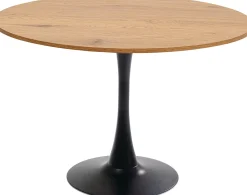 Stół do jadalni blat MDF kolor dębowy noga stalowa czarna Ø110 cm