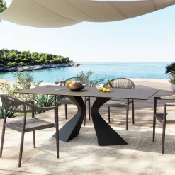 Stół ogrodowy czarny blat ceramika nogi aluminium 180x90 cm