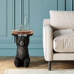 Stolik Bear Ø33x53 cm czarno-drewniany