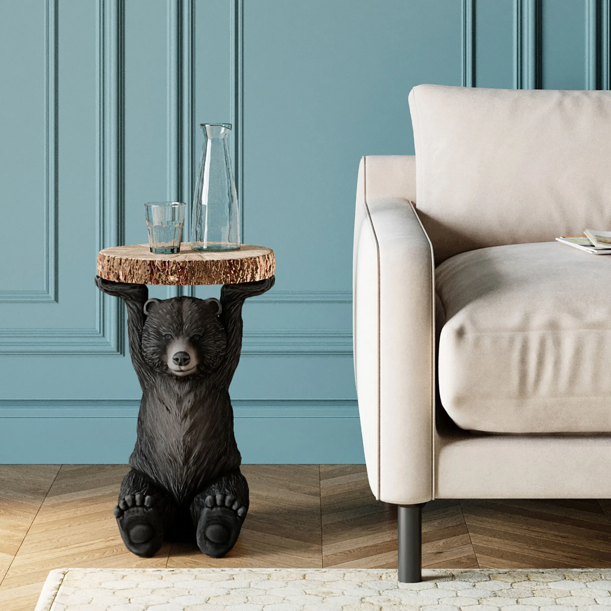 Stolik Bear Ø33x53 cm czarno-drewniany
