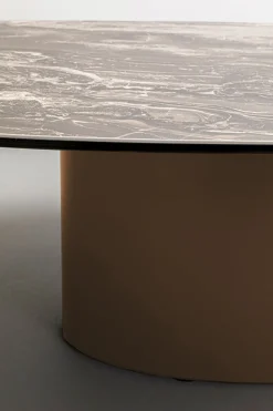 Stolik kawowy brązowy blat kamionkowy podstawa stalowa 150x86 cm