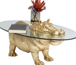 Stolik kawowy Hippo 80 cm złoty - blat szklany