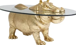 Stolik kawowy Hippo 80 cm złoty - blat szklany
