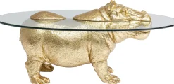 Stolik kawowy Hippo 80 cm złoty - blat szklany
