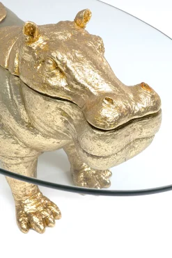 Stolik kawowy Hippo 80 cm złoty - blat szklany