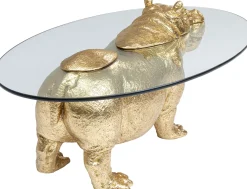 Stolik kawowy Hippo 80 cm złoty - blat szklany