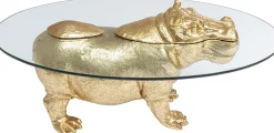Stolik kawowy Hippo 80 cm złoty - blat szklany